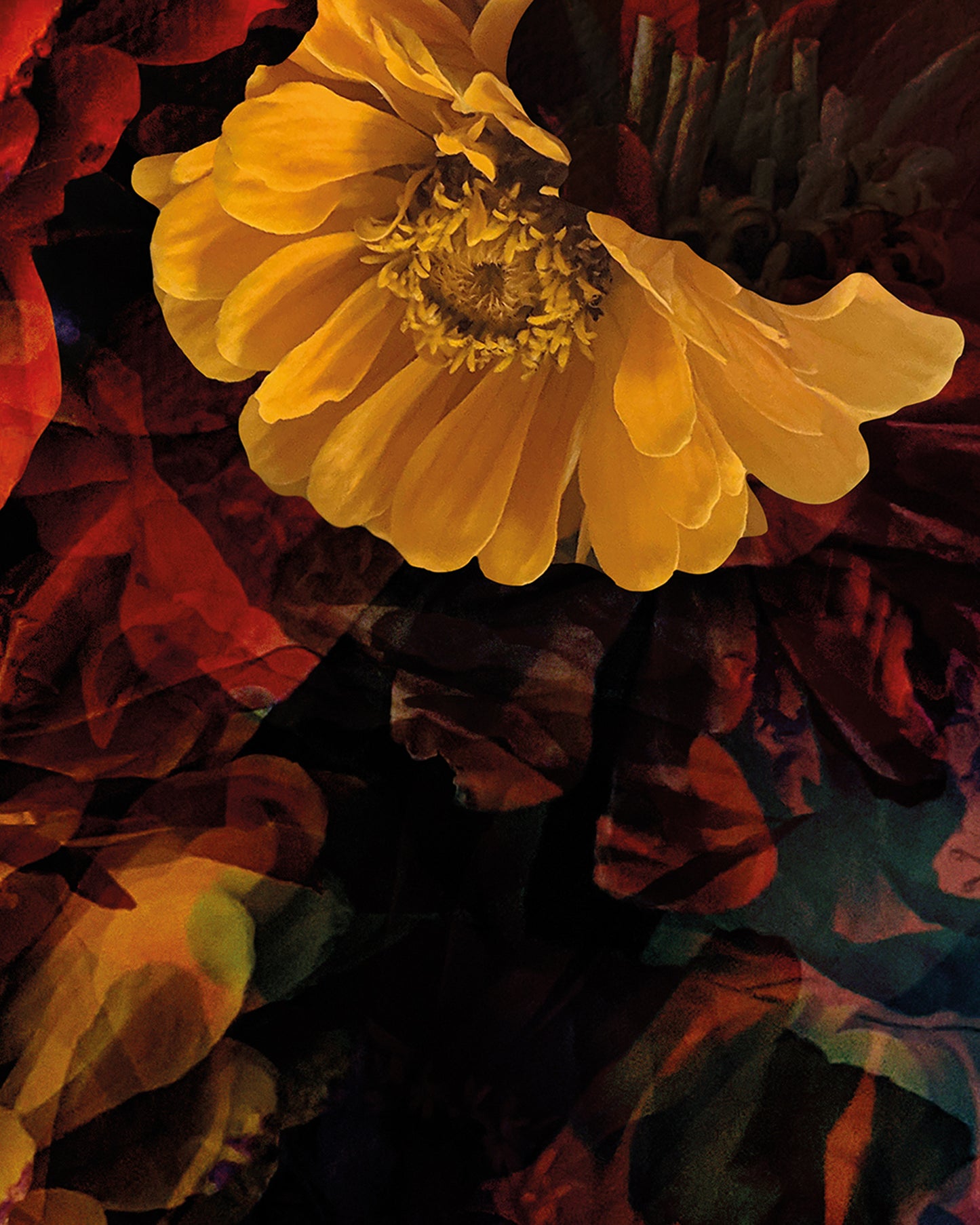 Limitierte Edition 'deep moment' von Theresa Lambrecht und Karolin Kruger, digitale Collage, die einen tiefen, nachdenklichen Moment einfängt, verfügbar auf Alu-Dibond.