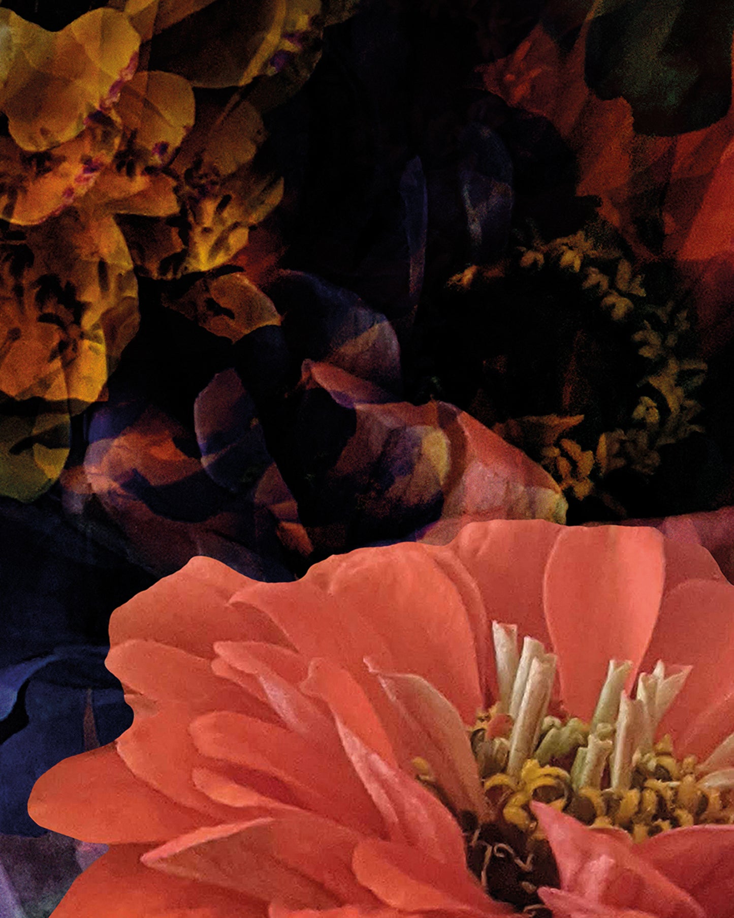 Limitierte Edition 'deep moment' von Theresa Lambrecht und Karolin Kruger, digitale Collage, die einen tiefen, nachdenklichen Moment einfängt, verfügbar auf Alu-Dibond.