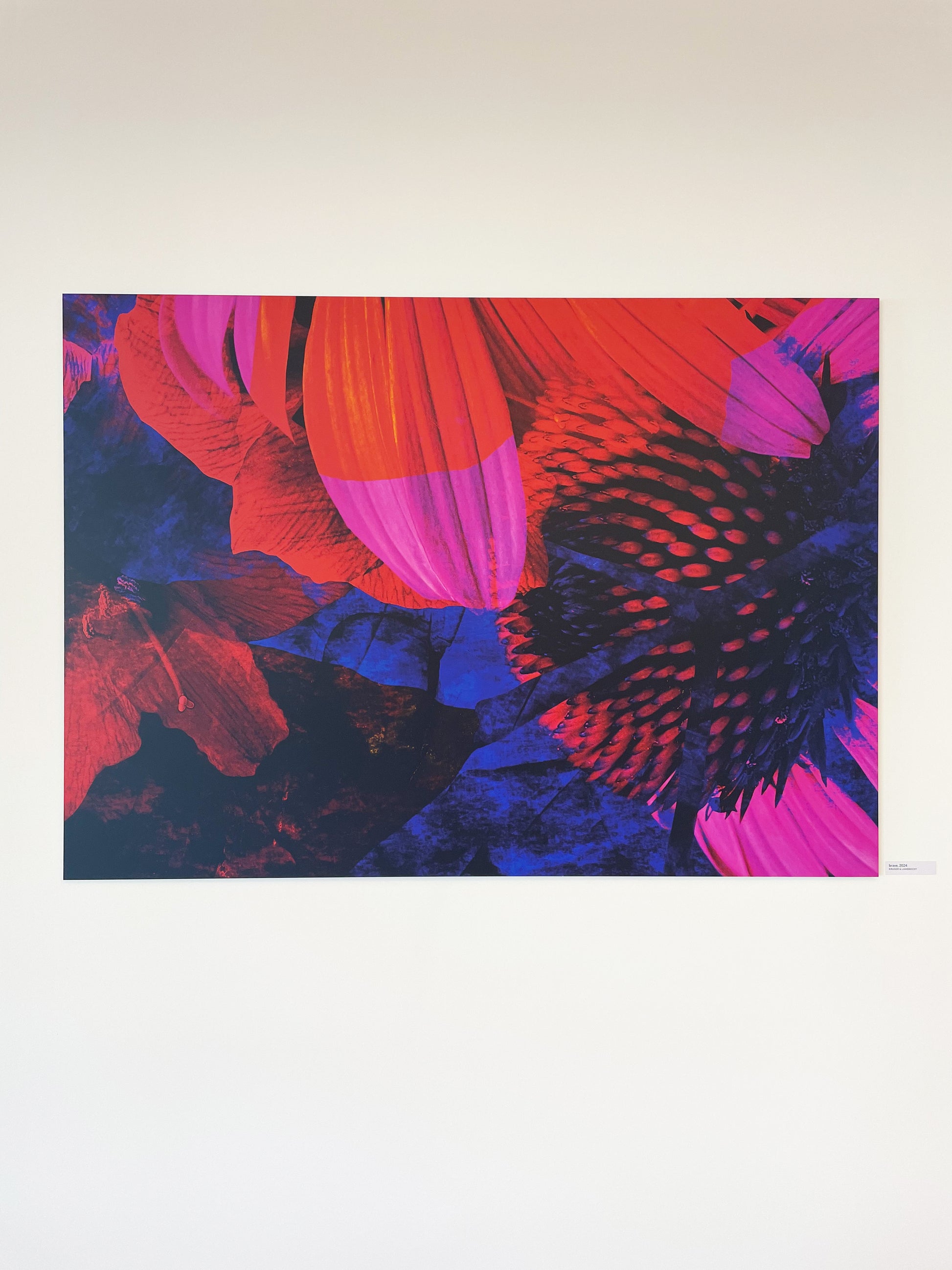 Exklusives Kunstwerk 'brave' von Theresa Lambrecht und Karolin Kruger, digitale Collage, die Mut und Naturverbundenheit darstellt, auf hochwertigem Alu-Dibond.